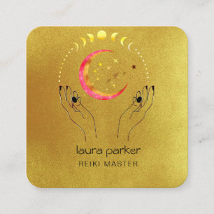 Reiki Yoga Healing Händer Crescent Måne Phases Fyrkantigt Visitkort