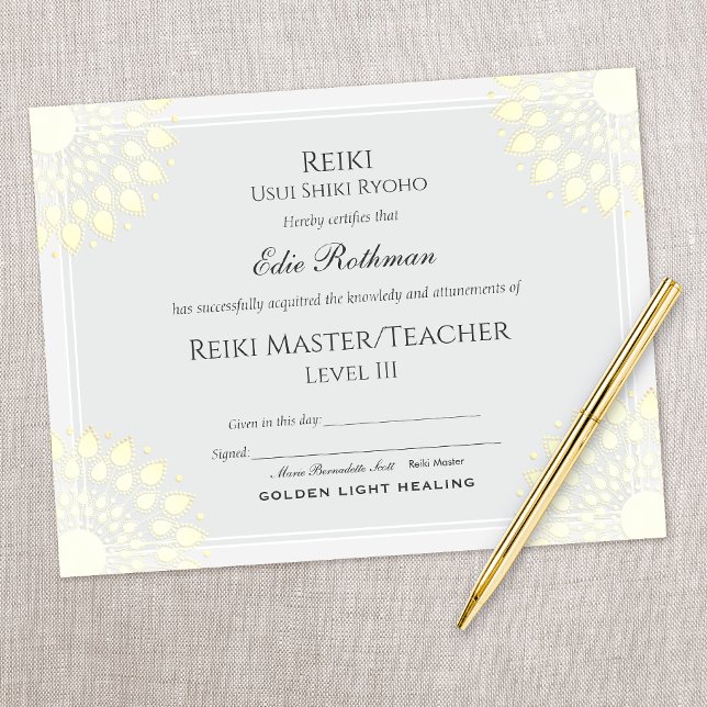 Reiki Yoga-intyg om slutförande (Skapare uppladdad)