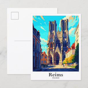 Reims Frankrike Art Vintage resor Illustration Vykort