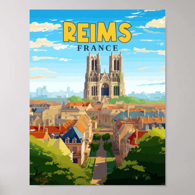 Reims Frankrike vintage resor illustration Poster (Framsidan)