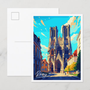 Reims Frankrike vintage resor illustration Vykort