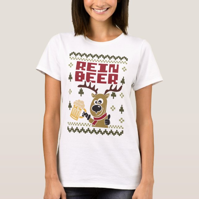 Rein Beer Funny Reindeer God jul T Shirt (Framsida)