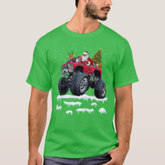 Rein Santa Riding Monsterruck Christmasree Men Boy T Shirt
