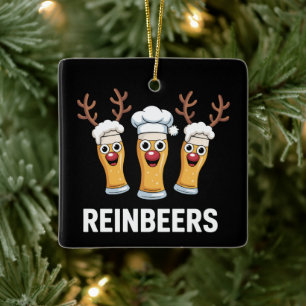 Reinbeers Roliga Ren Beer Jul Dricka  Julgransprydnad Keramik