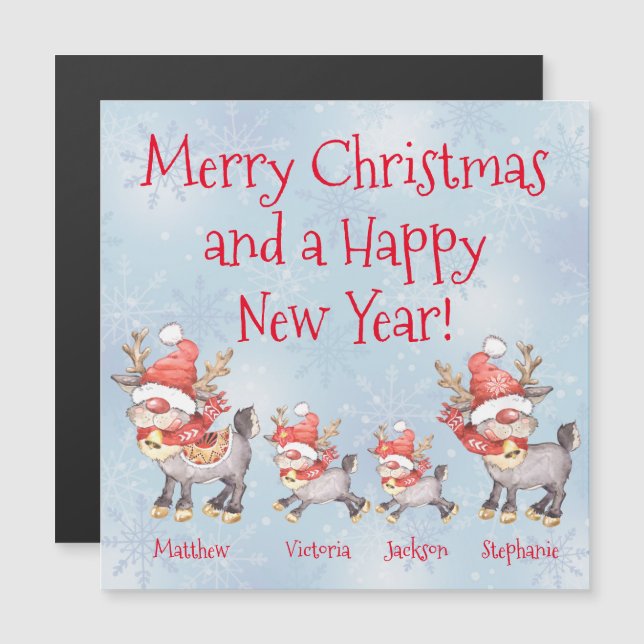 Reindealize Personalize Family God jul Magnet (Fram/baksida)