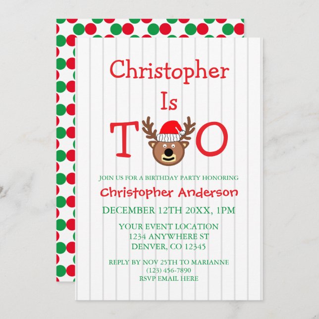 Reindeer 2:a födelsedagen inbjudningar (Fram/baksida)