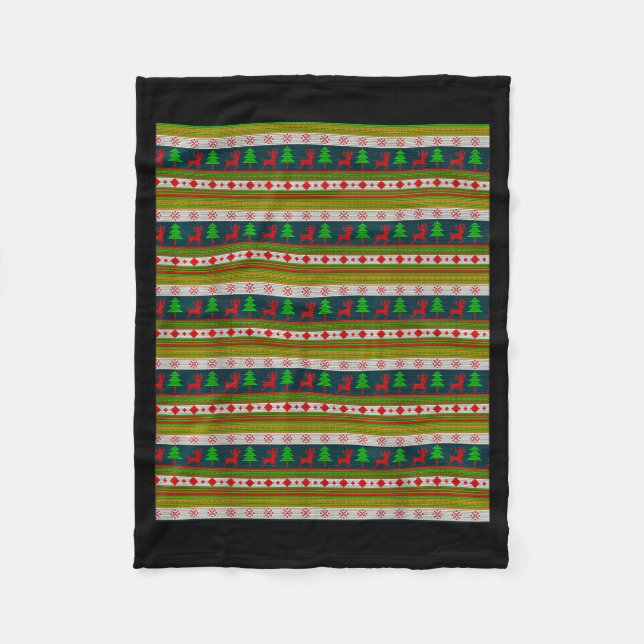 Reindeer And Christmas Tree Knit Pattern  Fleecefilt (Framsidan)