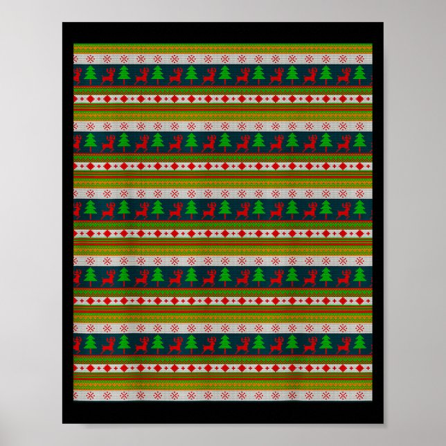 Reindeer And Christmas Tree Knit Pattern  Poster (Framsidan)
