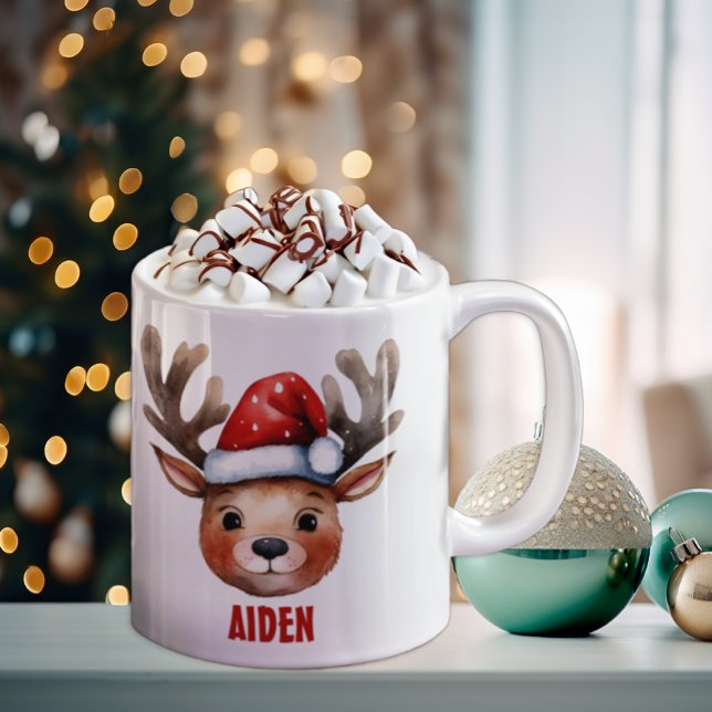 Reindeer Ansikte Personlig Kids Mugg (Cute Christmas Mug Keepsake)