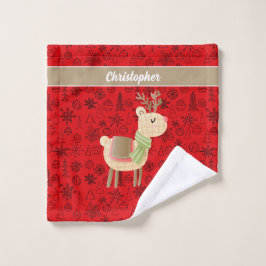 Reindeer ansikte towel, red anpassningsbar script 