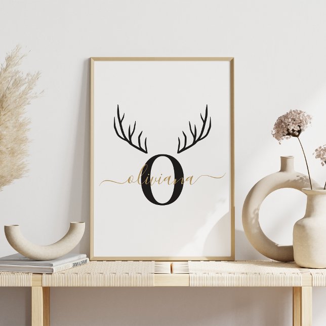 Reindeer Antler | Elegant Monogram jul Poster (Skapare uppladdad)
