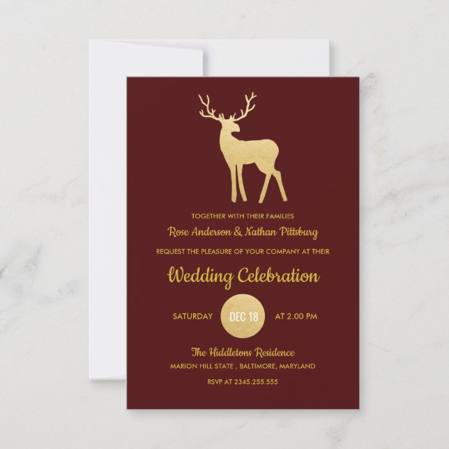 Reindeer Antler Faux Gold Foil| Elegant bröllop Inbjudningar (Framsida)