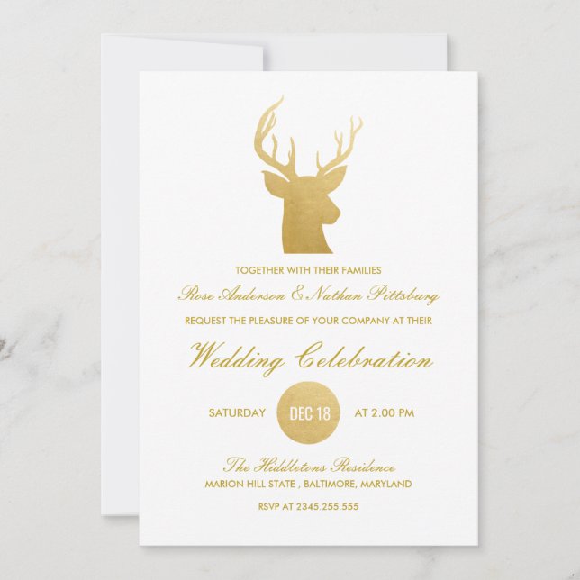 Reindeer Antler Faux Gold Foil| Vinterbröllop Inbjudningar (Framsida)