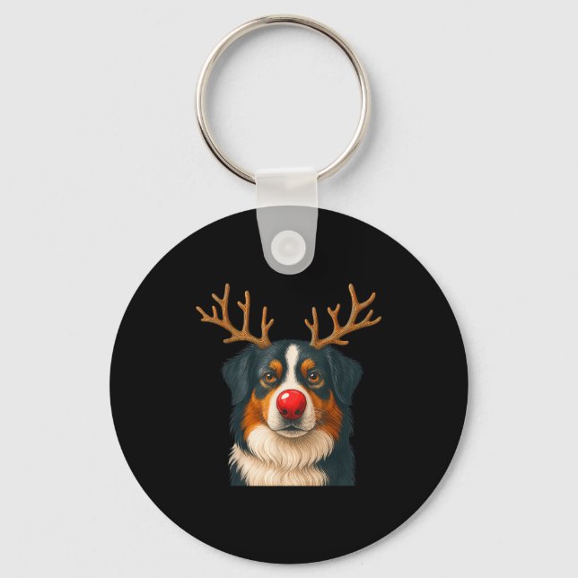 Reindeer Australian Shepherd Christmas Aussie Dog  Nyckelring (Framsida)