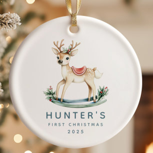 Reindeer Baby första jul Julgransprydnad Keramik