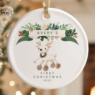 Reindeer Baby första jul Julgransprydnad Keramik
