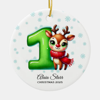 Reindeer Baby första julprydnad Julgransprydnad Keramik