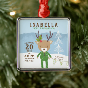 Reindeer Birth Stats Baby 1st jul Julgransprydnad Metall