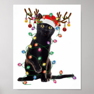 Reindeer Black Cat jul Ljus Funny Cat Kärlek Poster