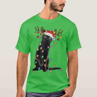 Reindeer Black Cat jul Ljus Funny Cat Kärlek T Shirt