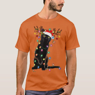 Reindeer Black Cat jul Ljus Funny Cat Kärlek T Shirt