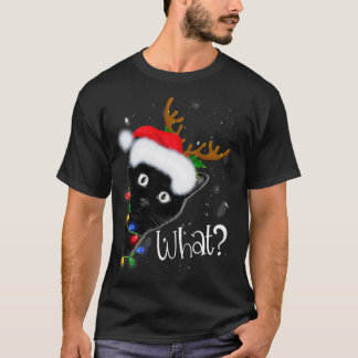 Reindeer Black Cat jul Ljus Funny Cat Kärlek T Shirt