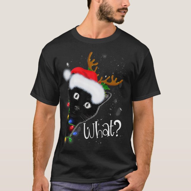 Reindeer Black Cat jul Ljus Funny Cat Kärlek T Shirt (Framsida)