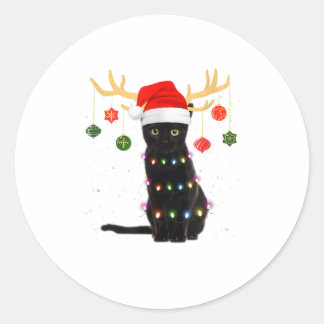 Reindeer Black Cat Santa Hat jul L Runt Klistermärke