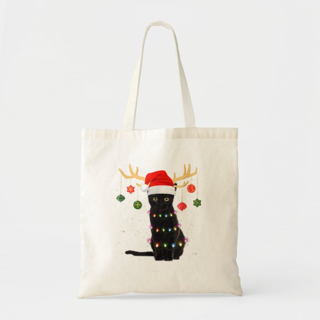 Reindeer Black Cat Santa Hat jul L Tygkasse (Framsidan)