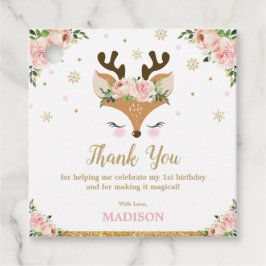 Reindeer Blommigt Snöflingor Birthday Tack Gåvor Etiketter