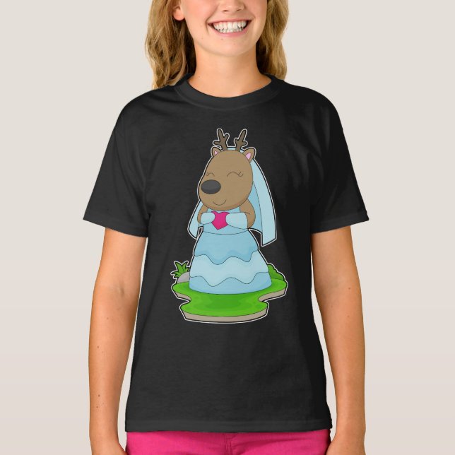 Reindeer Bride Heart Bröllop T Shirt (Framsida)