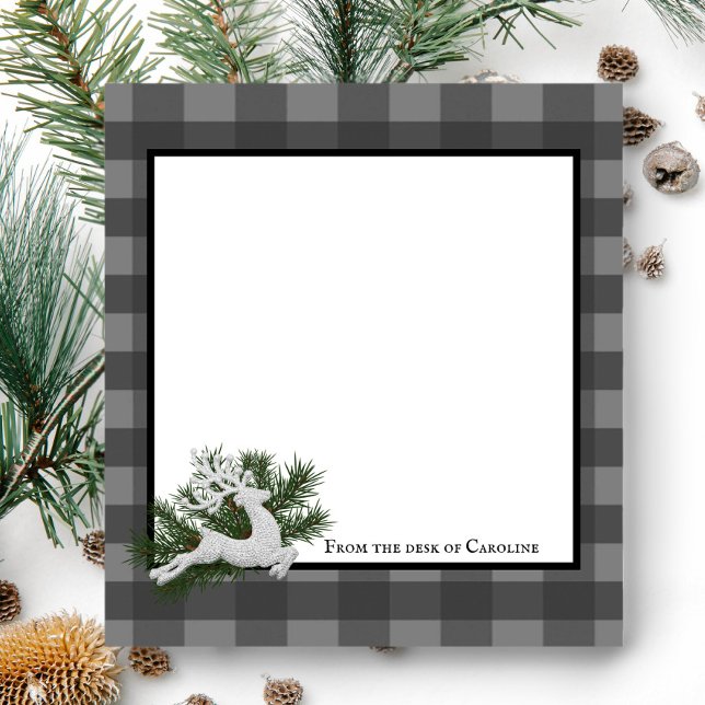 Reindeer Buffalo Play Personlig | Grått Anteckningsblock (Gray Reindeer Buffalo Plaid Personalized Notepad)