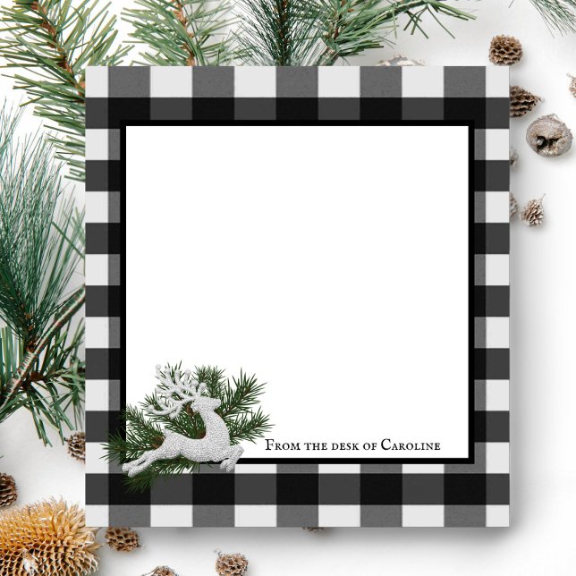 Reindeer Buffalo Play Personlig | Svartvit Anteckningsblock (Black and White Reindeer Buffalo Plaid Personalized Notepad)
