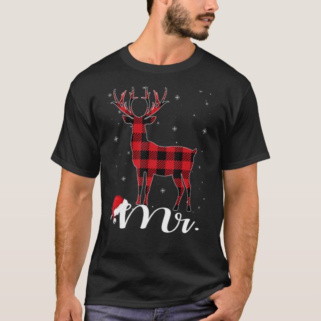Reindeer Buffalo Red Play jul Pajama Fam T Shirt (Framsida)