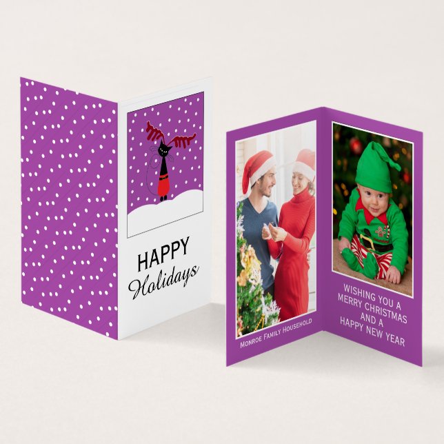 Reindeer Cat, Familjefotojulkort Visitkort (In- och utsida)