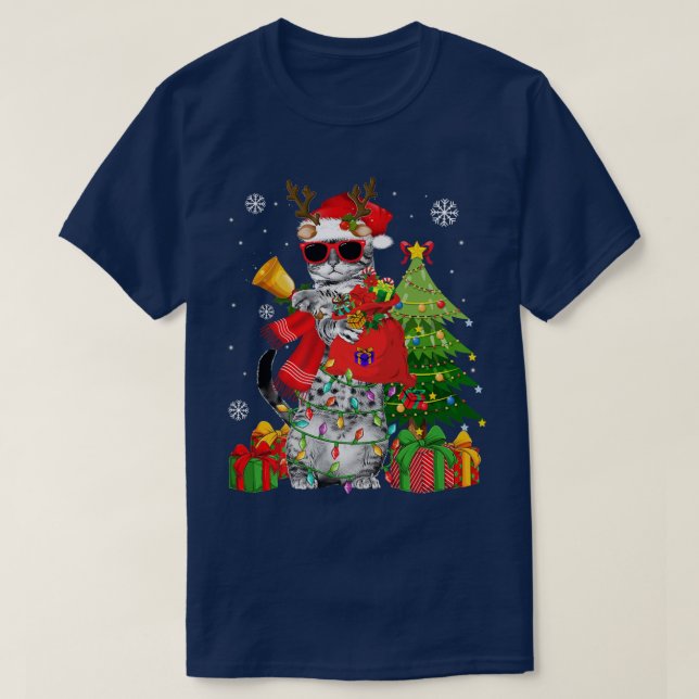 Reindeer Cat jul Ljus Funny Cat Lover Gift T Shirt (Design framsida)