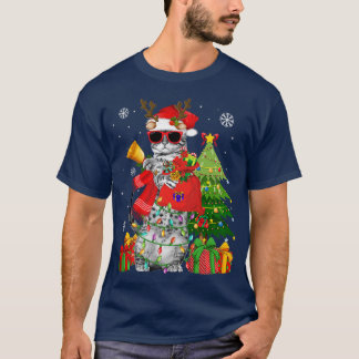 Reindeer Cat jul Ljus Funny Cat Lover Gift T Shirt