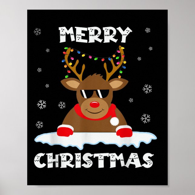Reindeer Christmas Lights Santa Deer Rudolph Merry Poster (Framsidan)