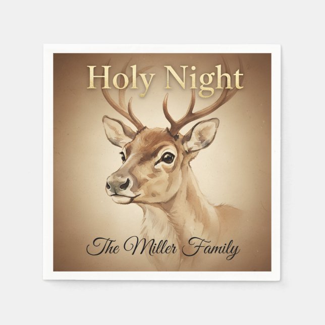 Reindeer Christmas Paper Napkin Customizable Pappersservett (Framsidan)