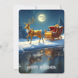 Reindeer Christmas Sleigh Holiday Card Julkort