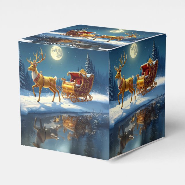 Reindeer Christmas Sleigh Holiday Favor Box Presentaskar (Framsidan Sidan)