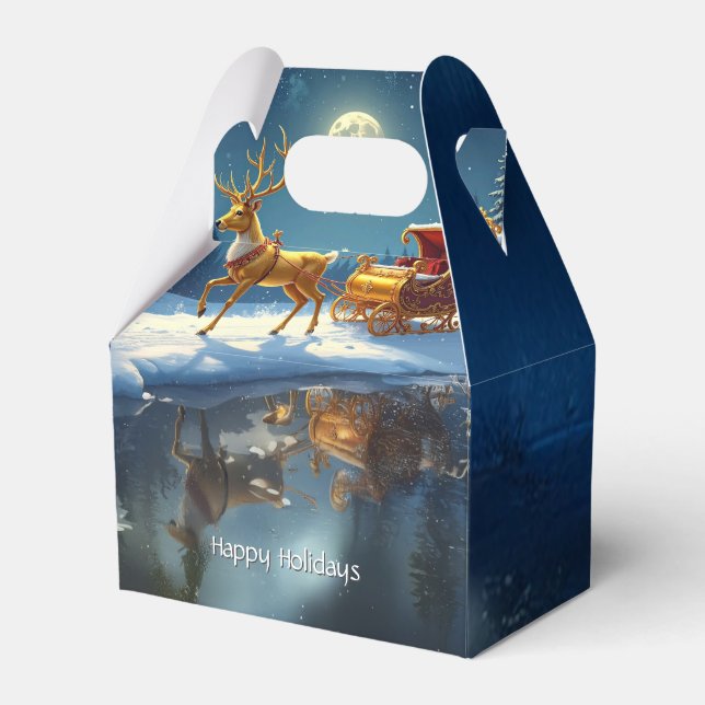 Reindeer Christmas Sleigh Holiday Favor Box Presentaskar (Framsidan Sidan)
