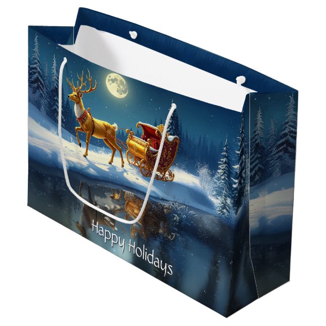 Reindeer Christmas Sleigh Holiday Gift Bag (Framsidan Vinklad)