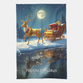 Reindeer Christmas Sleigh Holiday Kökshandduk