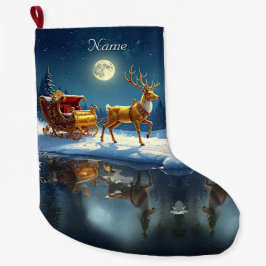 Reindeer Christmas Sleigh Holiday Stocking Stor Julstrumpa
