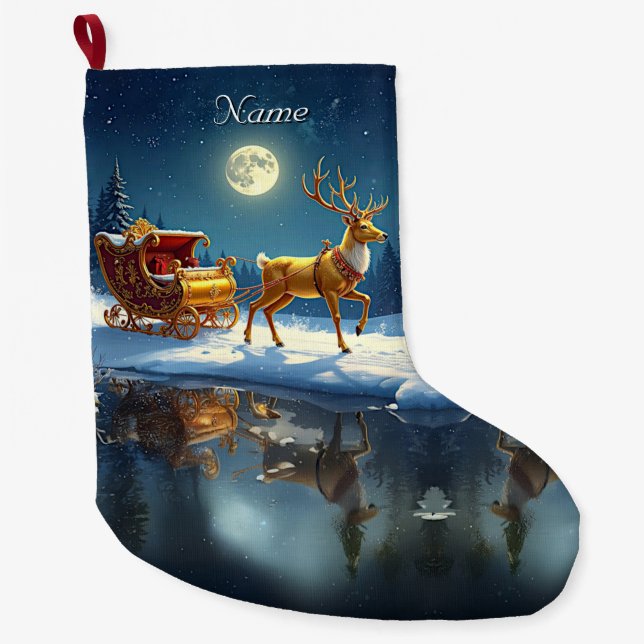 Reindeer Christmas Sleigh Holiday Stocking Stor Julstrumpa (Framsidan)