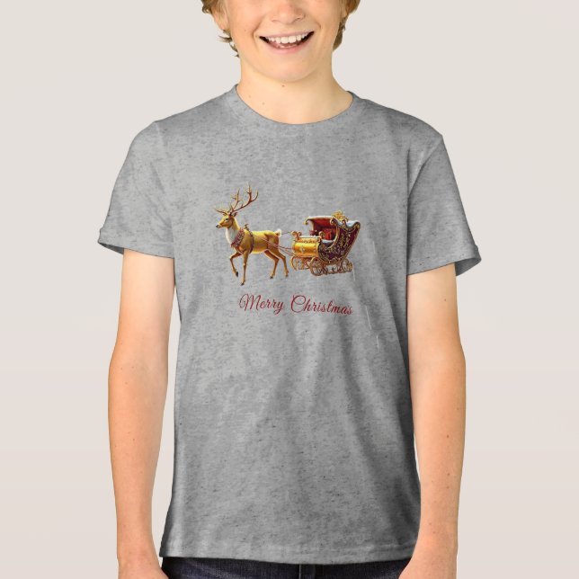 Reindeer Christmas Sleigh Holiday T Shirt (Framsida)