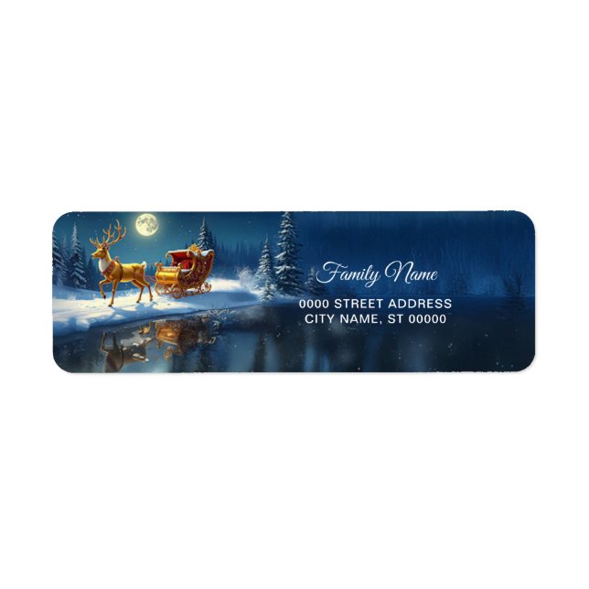 Reindeer Christmas Sleigh Return Address Label Returadress Etikett (Framsidan)