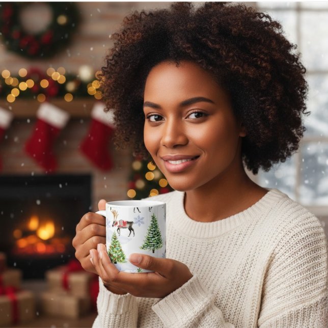 Reindeer Christmas Tree Pattern Kaffemugg (Skapare uppladdad)