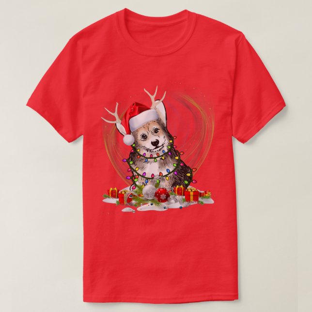 Reindeer Corgi Hund med julljus i jultomten T Shirt (Design framsida)